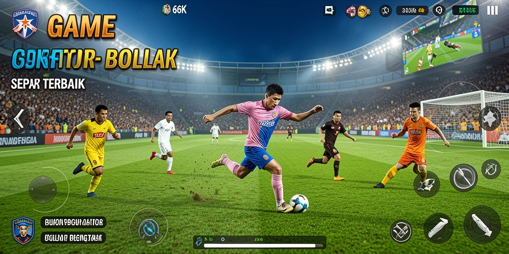 Tangkapan layar utama 66K menampilkan aksi pertandingan sepak bola yang seru.