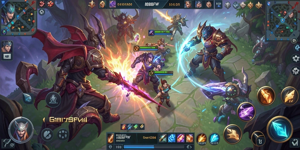 Screenshot gameplay seru dari 888FW dalam pertarungan MOBA.
