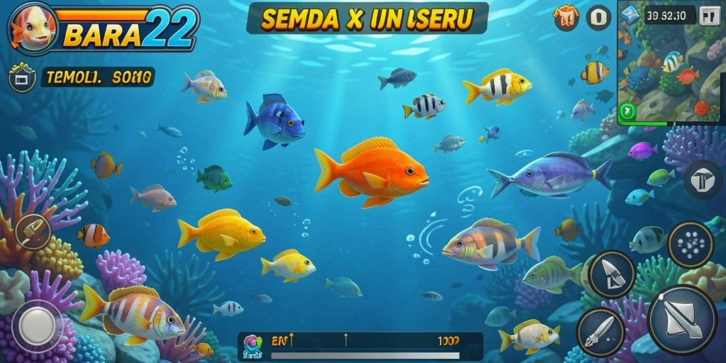Tampilan gameplay BARA22 yang menarik dengan aksi menembak ikan.