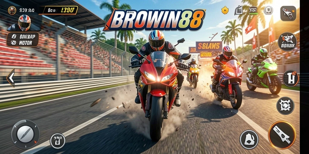Tampilan gameplay BROWIN88 yang mendebarkan saat balap motor.