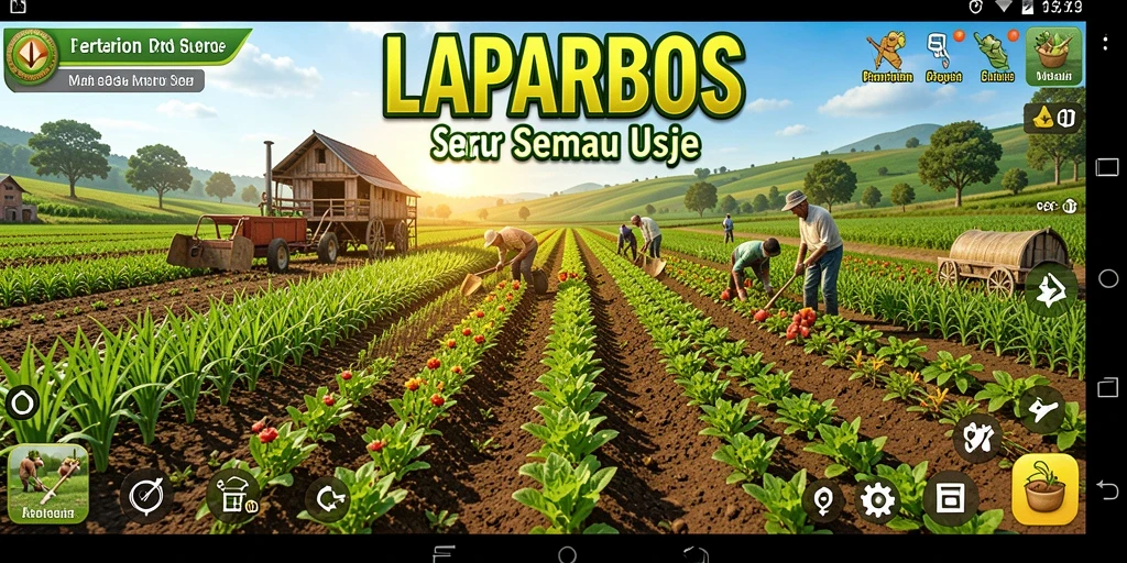 Screenshot utama LAPARBOS dengan gameplay pertanian yang menawan.