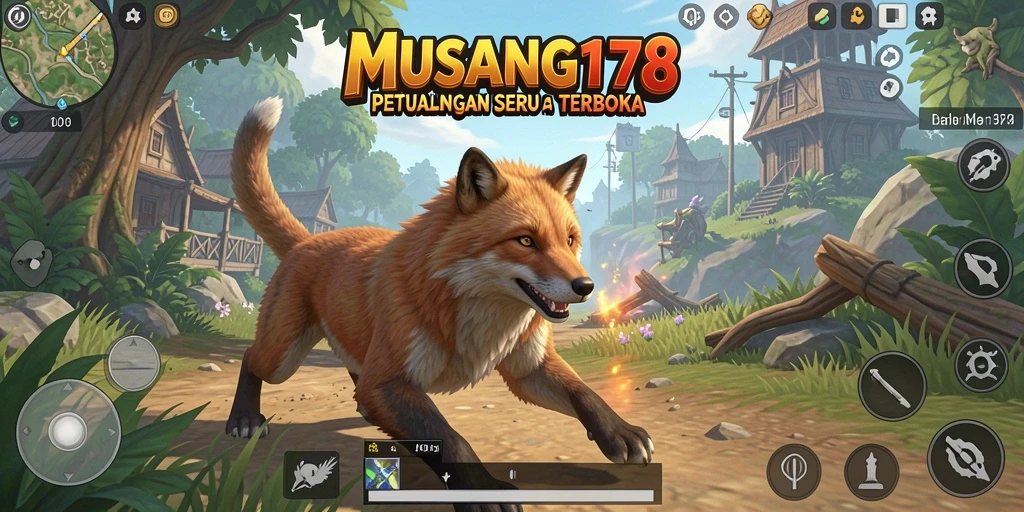 Screenshot menunjukkan perjalanan seru di dunia terbuka MUSANG178.