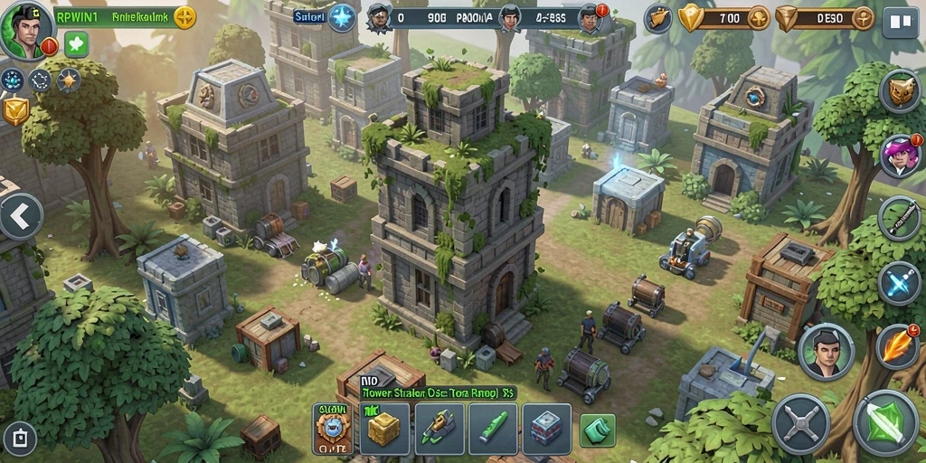 Screenshot utama gameplay RPWIN1 menampilkan menara yang siap menghadapi gelombang musuh.