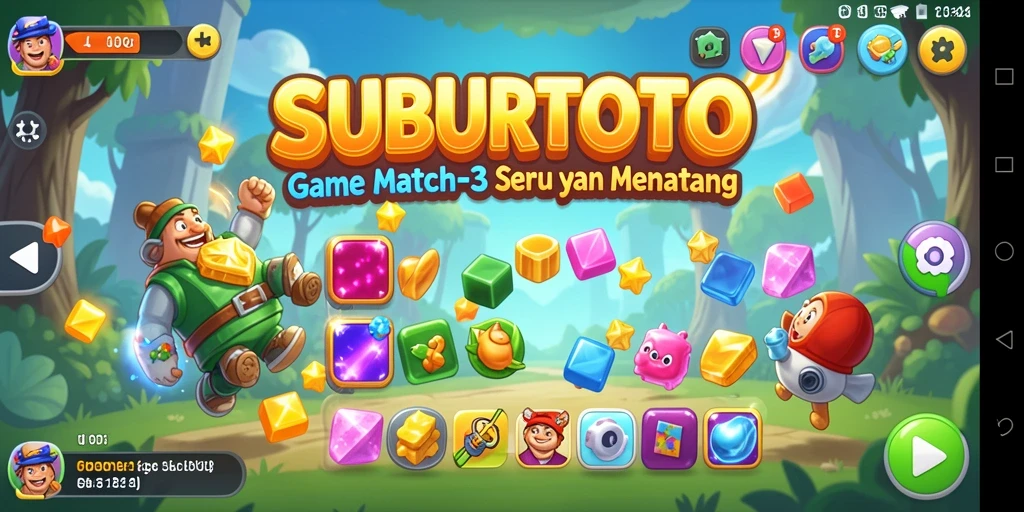 Menampilkan gameplay seru dari SUBURTOTO dengan elemen Match-3.